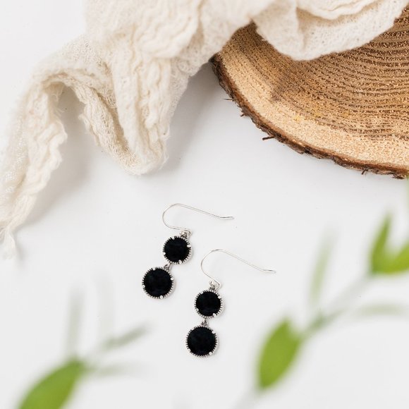 Recycled Antique Black Depression Glass Sterling Silver Double Take Earrings - Picture 4 of 5